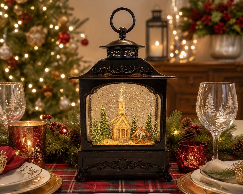 Valerie Parr Hill 12" Lighted Glitter Swirl Lantern Christmas Church Winter